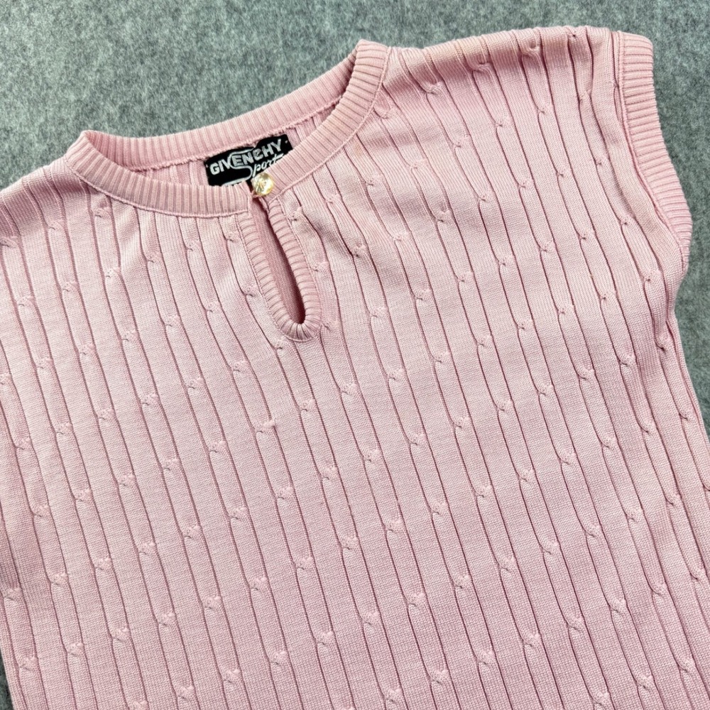 Vintage Givenchy Sport Pink Knit Keyhole Cap Sleeve Sweater Top Womens